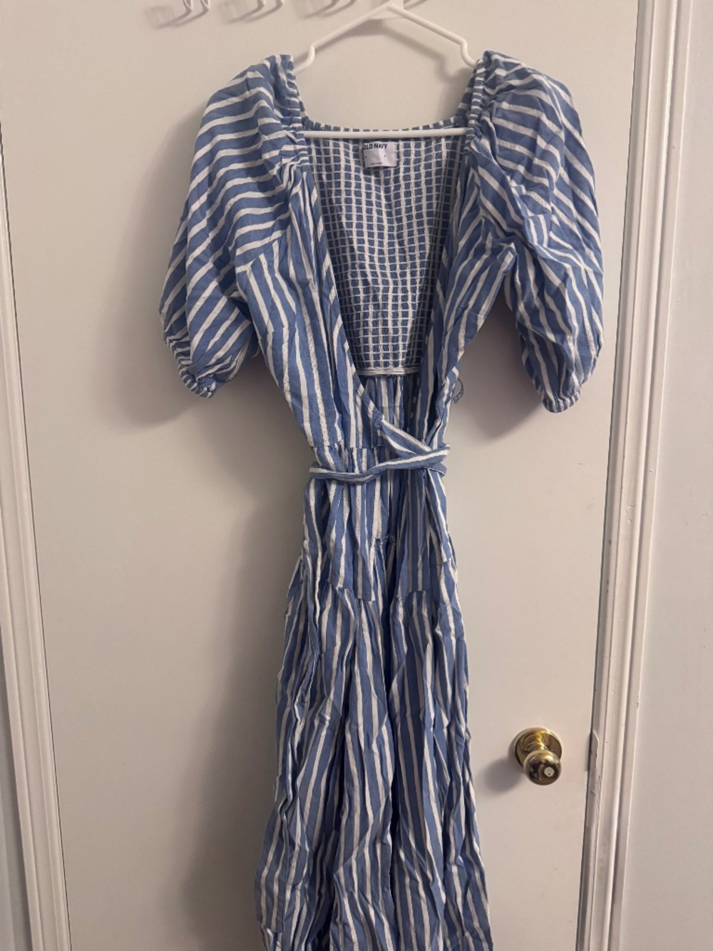 Old Navy Striped Puff Sleeve Wrap Dress